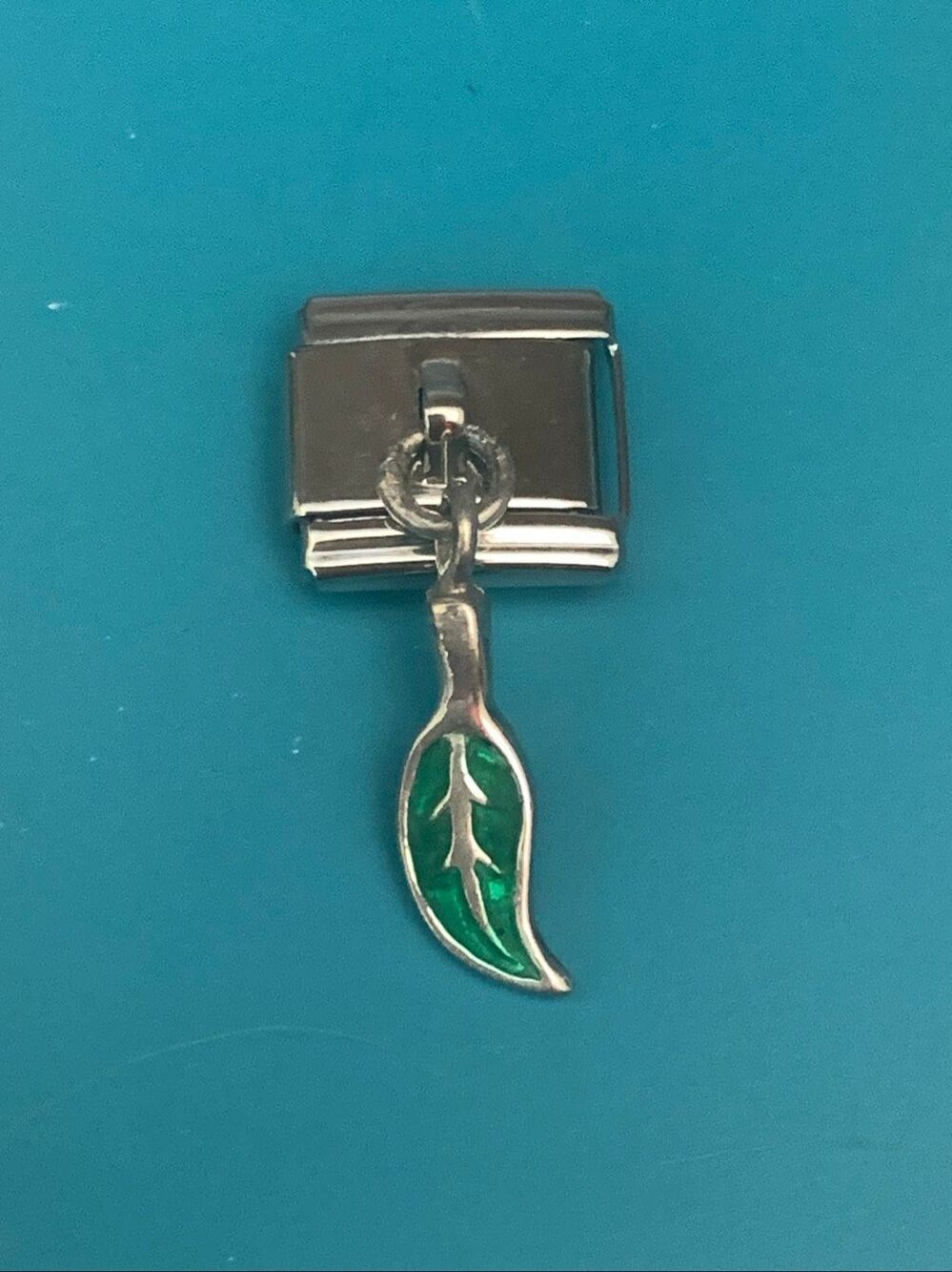 Italian Charm with Leaf dangling .925 Sterling Silver Charm #vintage